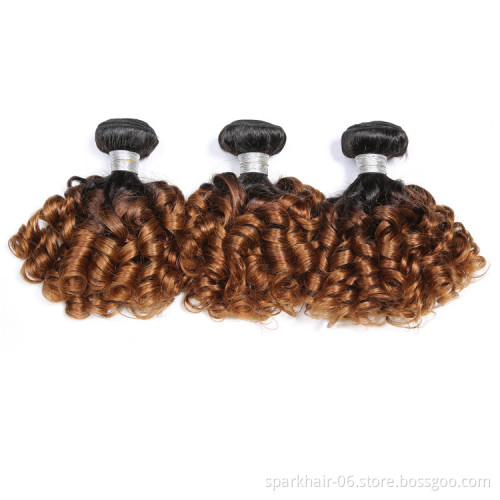 9a SPARK Remy Human Hair Weaving Bundle for Women Weave Hair Extension Brazilian Ombre Black Brown Bouncy Curly FUMI FUNMI 1b/30